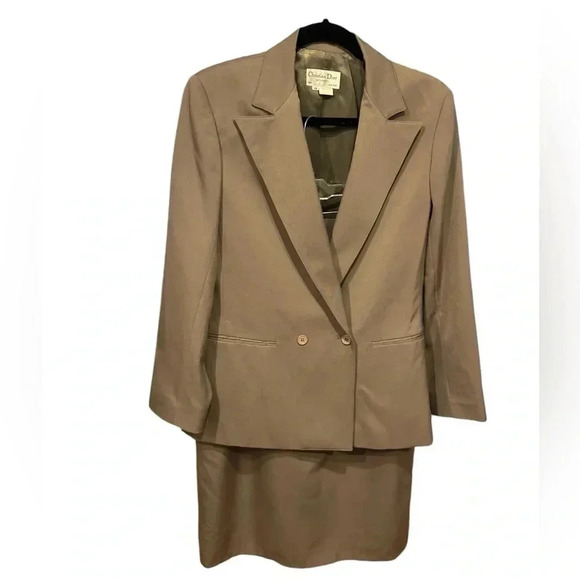 Christian Dior 100%wool khaki green skirt sets (2pcs) size 14 - Picture 3 of 13